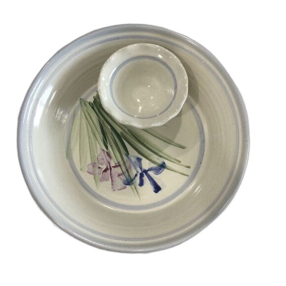 Carl & Eden  Serving Dish Warne Studio Pottery Iris Handed Painted Stoneware - Picture 2 of 7